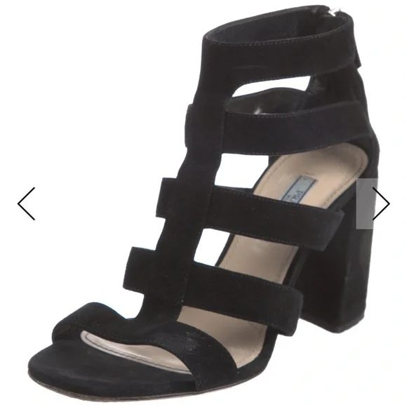Prada Black Suede Block Heel Sandal - Picture 1 of 5